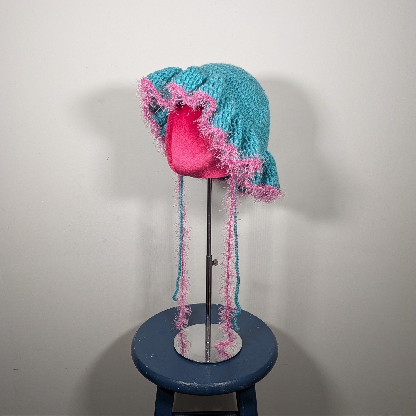 Turquoise Fuzzy Ruffle Hat