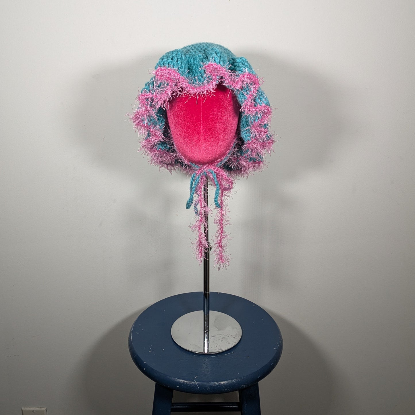 Turquoise Fuzzy Ruffle Hat