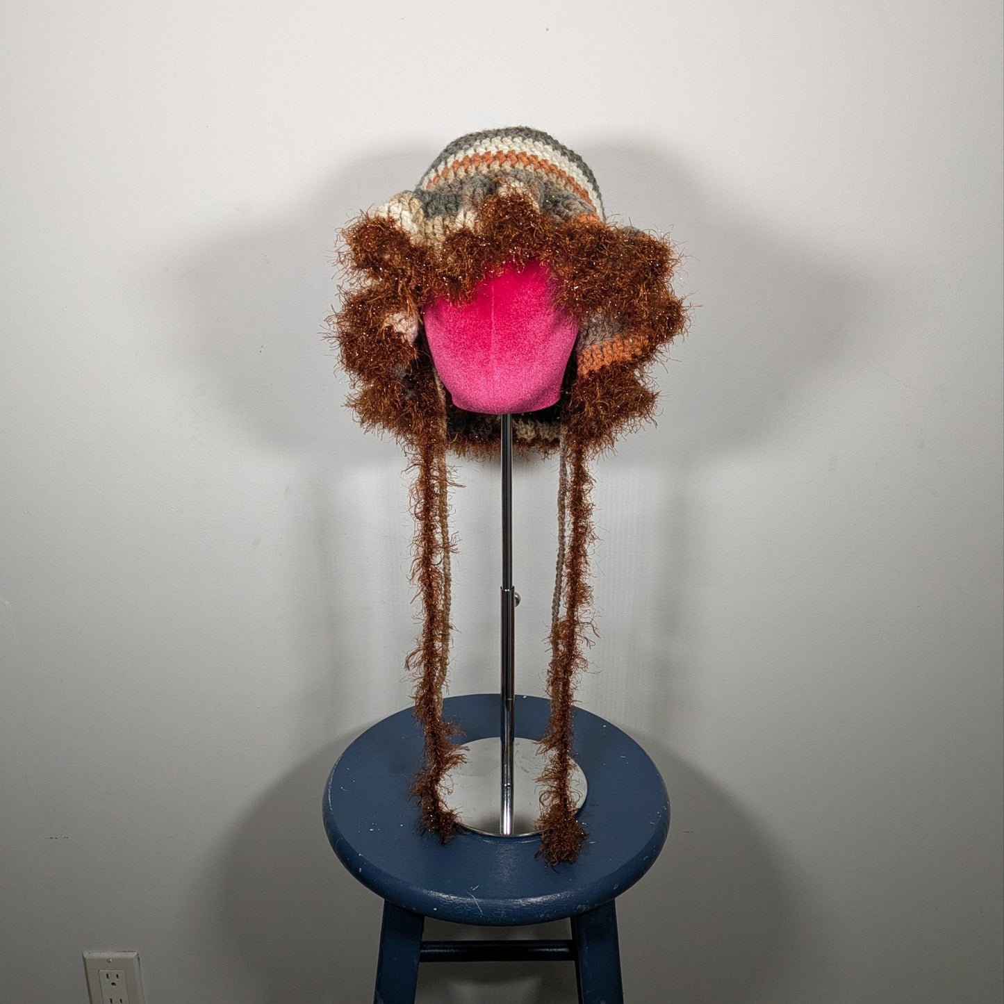 Brown Fuzzy Ruffle Hat