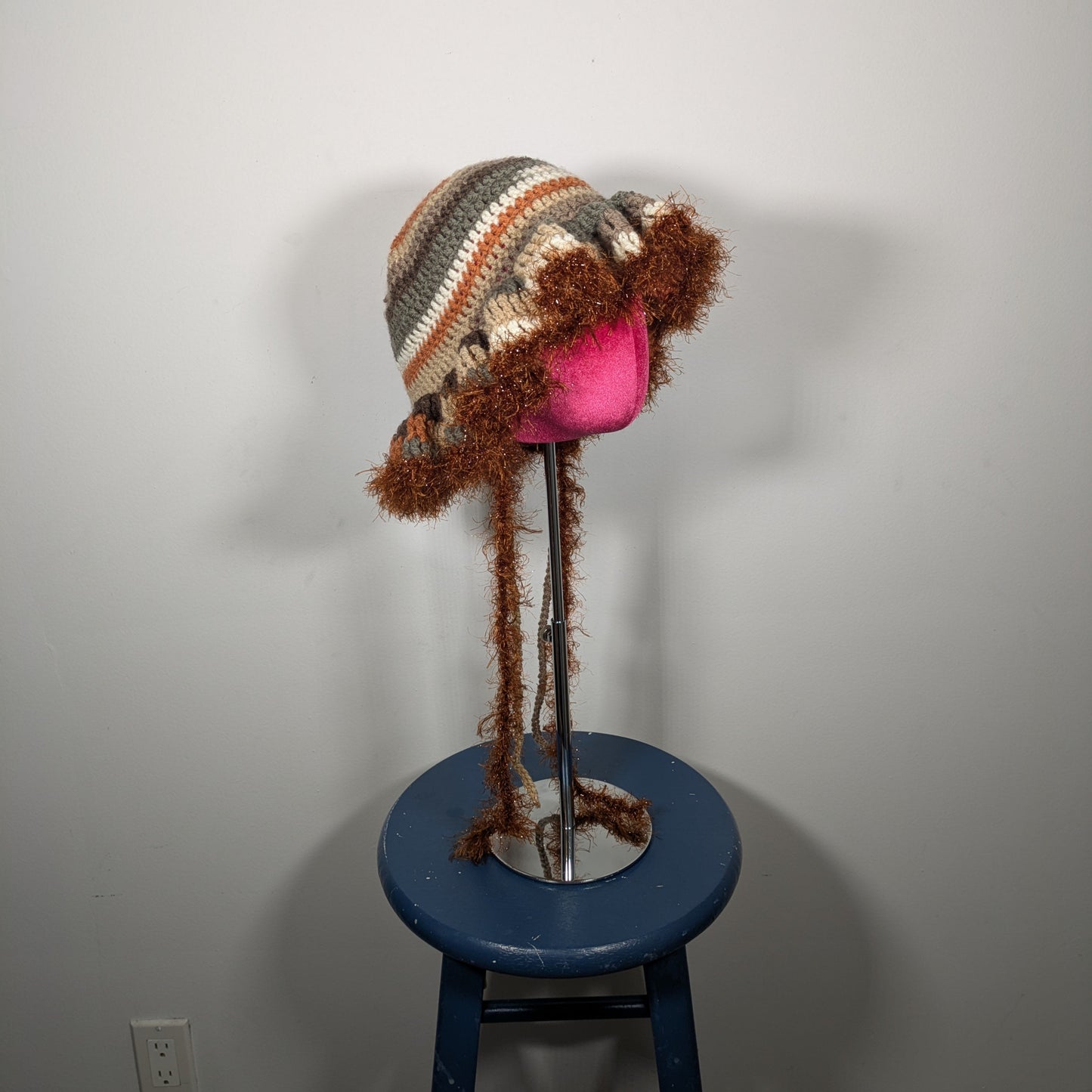 Brown Fuzzy Ruffle Hat