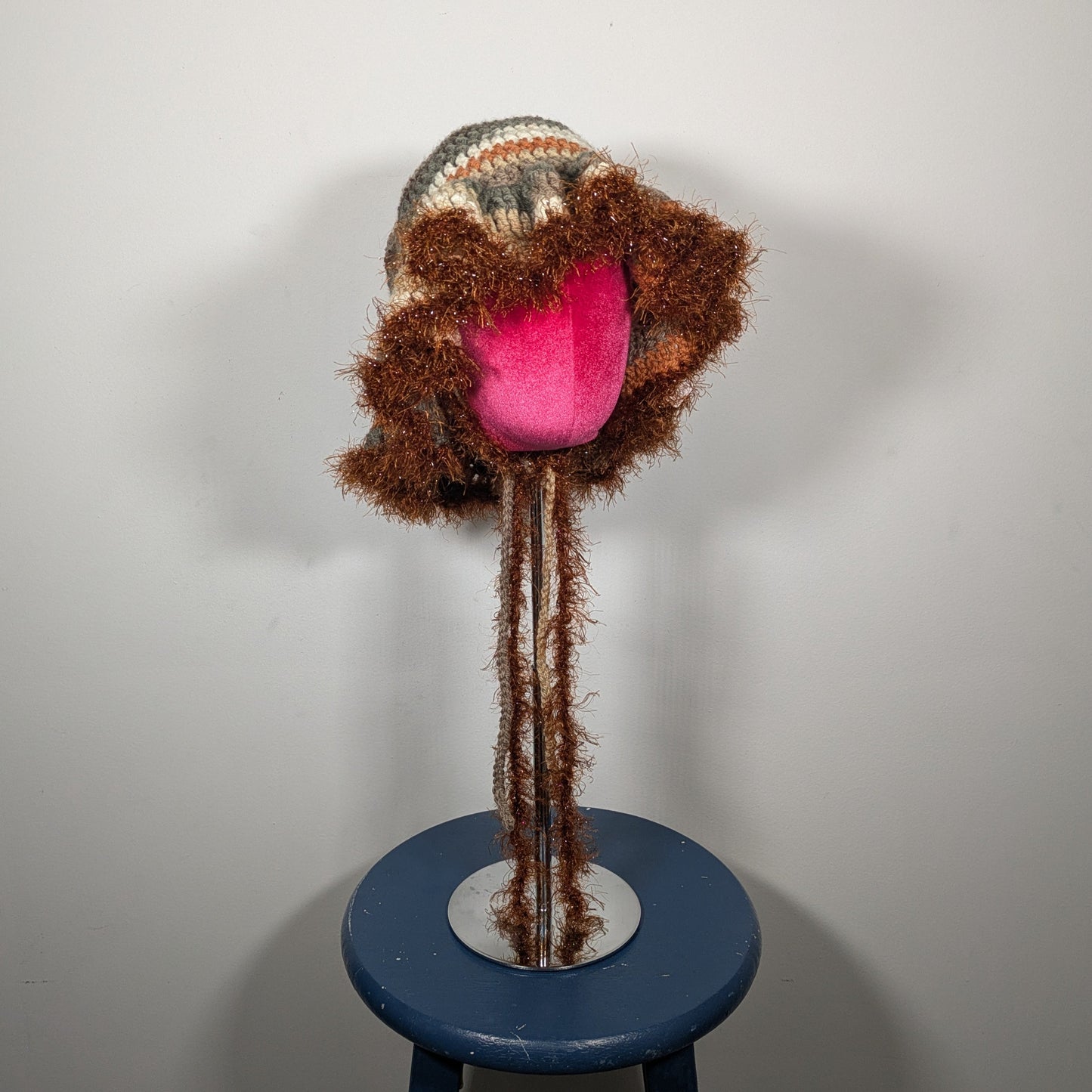 Brown Fuzzy Ruffle Hat