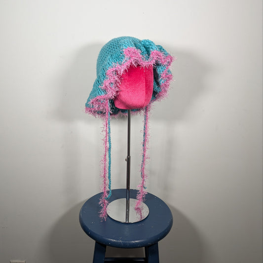 Turquoise Fuzzy Ruffle Hat