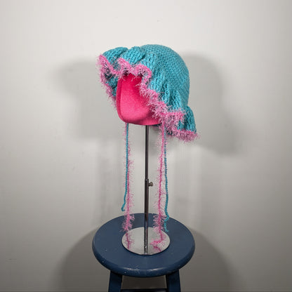Turquoise Fuzzy Ruffle Hat