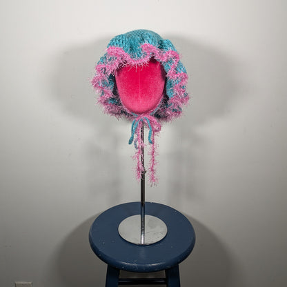 Turquoise Fuzzy Ruffle Hat