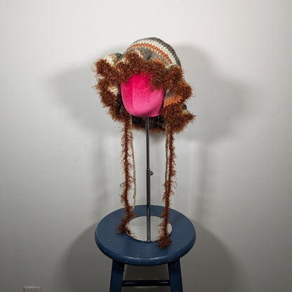 Brown Fuzzy Ruffle Hat