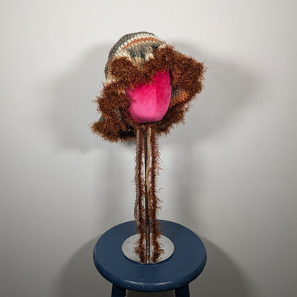 Brown Fuzzy Ruffle Hat