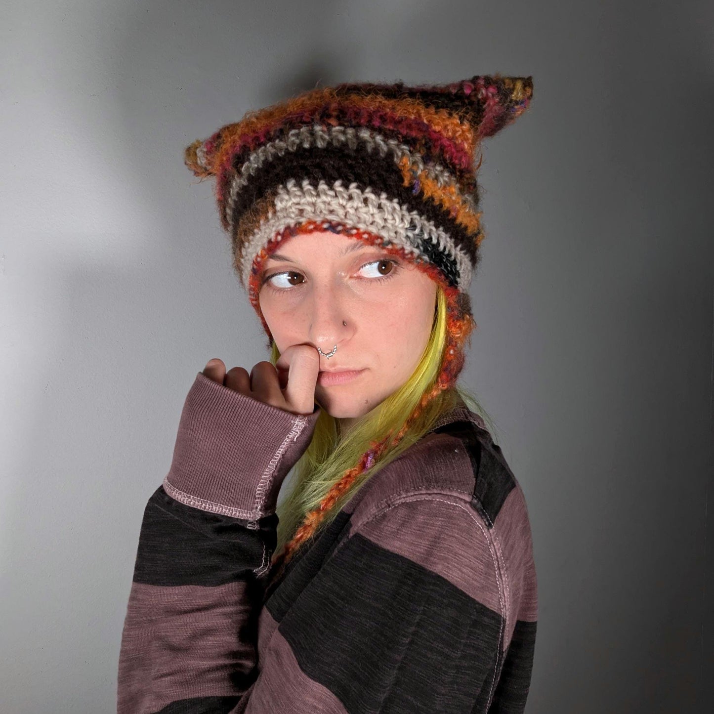 Striped Mohair Cat Hat