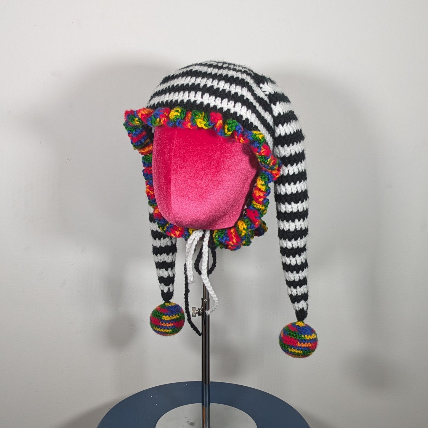 Black, White & Rainbow Jester Hat