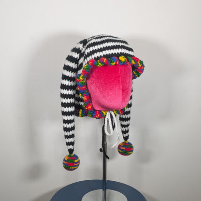 Black, White & Rainbow Jester Hat