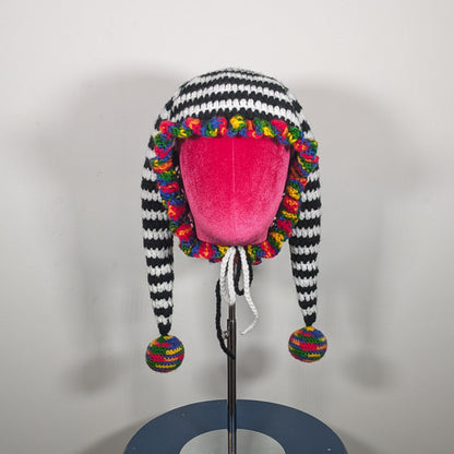 Black, White & Rainbow Jester Hat